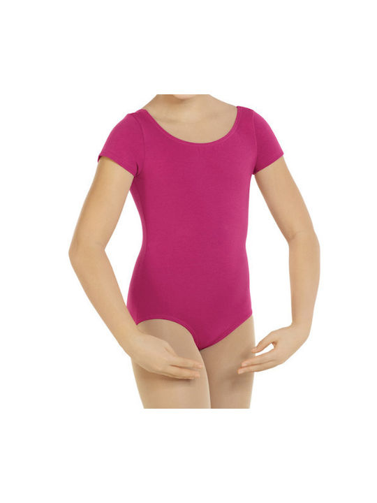 Short-sleeved Kids Dance Bodysuit Fuchsia