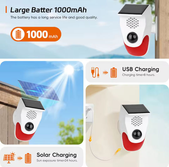 Wireless Alarm Siren Battery Outdoor with Red Light