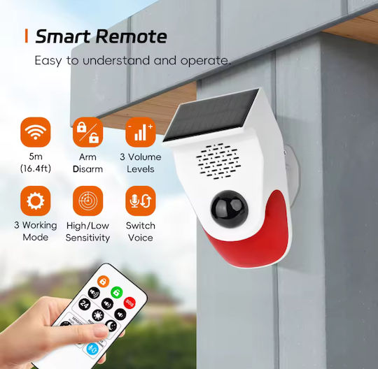 Wireless Alarm Siren Battery Outdoor with Red Light