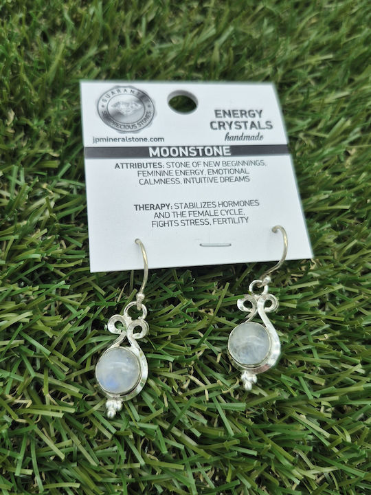 Silver Plated Boho Women's Pendant Earrings Semi-Precious Stone Moonstone – Romance & Bright Energy