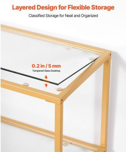 Console Table Metal with Glass Surface Golden L100xW30xH72.9cm