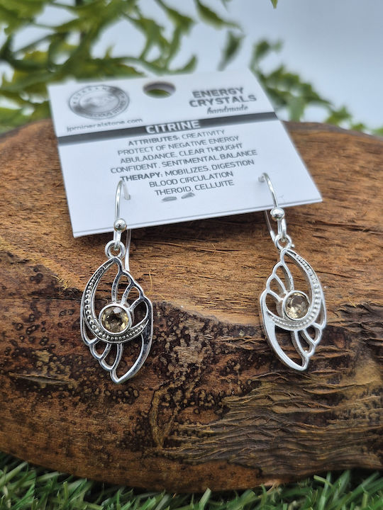 Silver Plated Women's Earrings Yellow Polyhedral Cut – Boho Style & Natural Energy