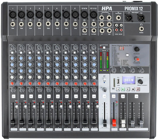 HPA Digital Mischpult 12 Kanäle mit Phantom Power & 20 XLR-Eingänge & Bluetooth