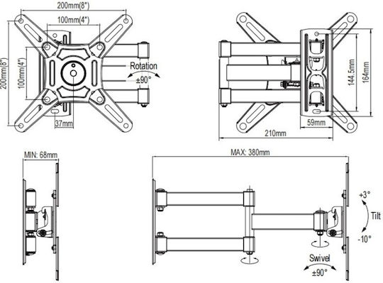 Osio OSM-7833 Wall TV Mount up to 42" Black