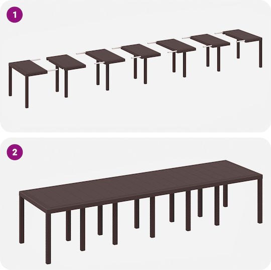 Outdoor Dinner Free Standing Rattan Table Brown 350x100x73cm