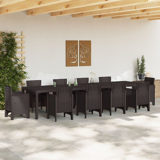 Outdoor Dinner Free Standing Rattan Table Brown 350x100x73cm