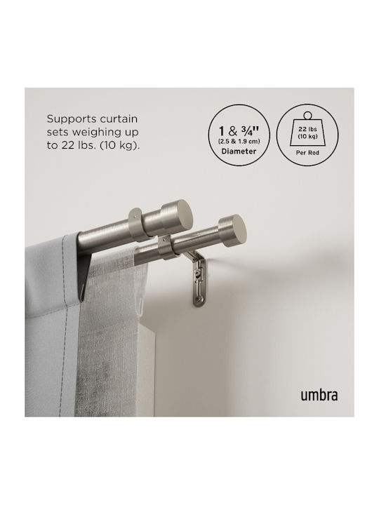 Umbra Metallic Curtain Pole Cappa Double with Rod Diameter 25mm Length 168cm Nickel