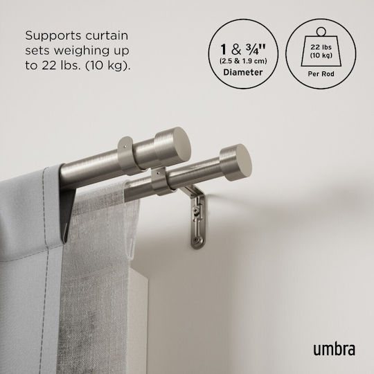 Umbra Μεταλλικό Κουρτινόξυλο Cappa Διπλό με Βέργα Φ25mm 168εκ. Nickel