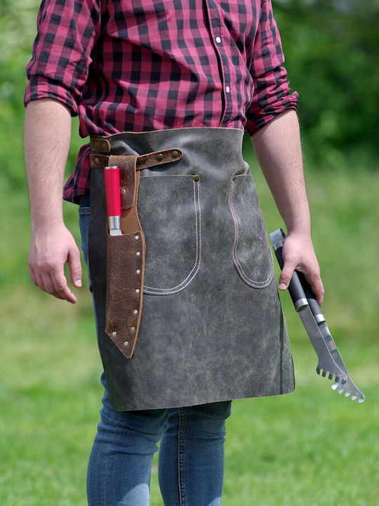 Feuermeister Premium Short Leather Grill Apron Feuermeister Antique Șorț de Bucătărie Gri 80x100cm 8751030203 1buc