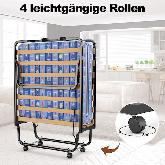 Folding Guest Bed with 10cm Mattress Single Blue 200x80cm