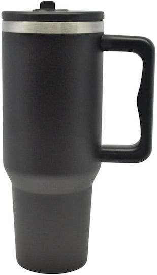Ankor Glass Thermos Stainless Steel 1.2lt Black with Straw
