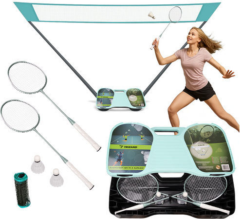 Complete Portable Badminton Set 4 1 Rackets Net Case Foldable 285x155 Cm Aria Trade