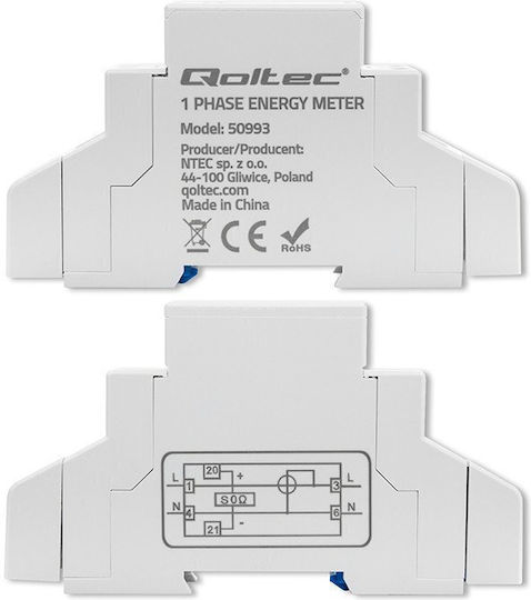 Qoltec Digital Energy Analyzer for Electrical Panel Rail Single-phase