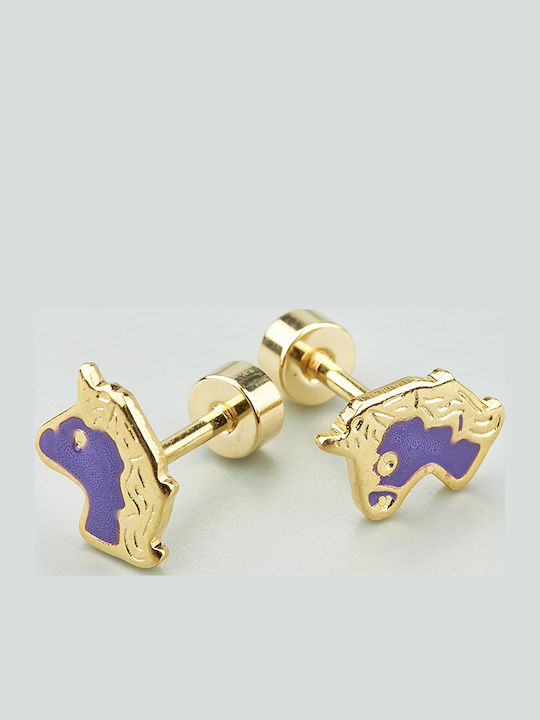 Hypoallergenic Gold Plated Kids Earrings Studs Unicorns from Steel