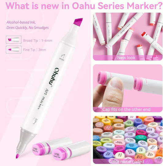 Ohuhu Oahu Fine & Chisel 60 Μαρκαδόροι Αλκοόλης Basic Colors