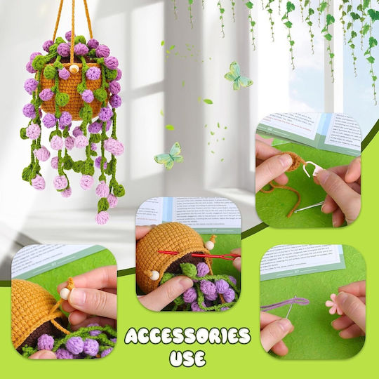Diy Häkelhängender Blumenampel Set – Komplettes Bastelset Zubehör Videoanleitung Grüne Lila