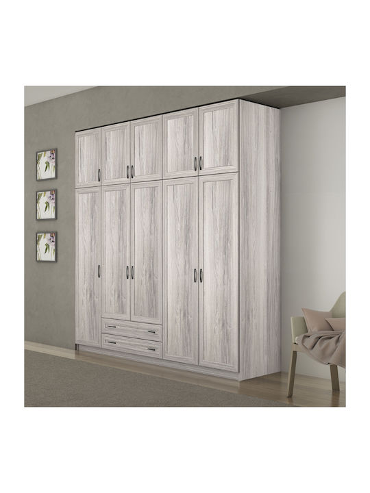 Fünf Türen Kleiderschrank mit Aufsatz 252x60x233cm