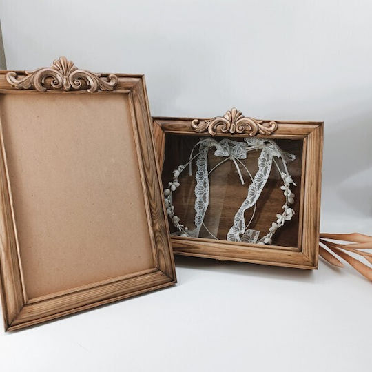 Korres Craft Tabletop Rectangle Wedding Crown Case / Photo Frame Wooden Gold 26.5x33cm