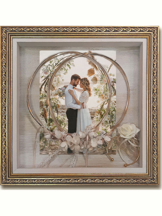 Carved Wall-Mounted Square Wedding Crown Case / Photo Frame Wooden Gold 30x30cm