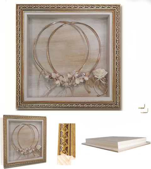 Carved Wall-Mounted Square Wedding Crown Case / Photo Frame Wooden Gold 30x30cm
