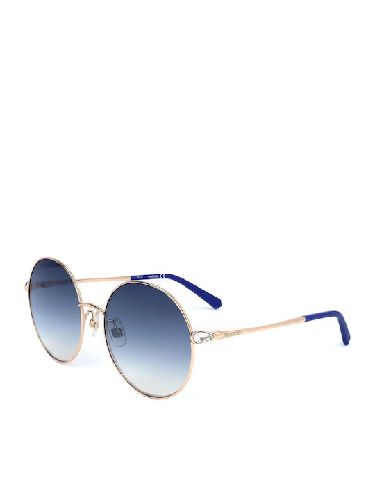 Swarovski Unisex Sunglasses with Silver Metal Frame and Blue Gradient Polarized Lens SK0268-D 28X