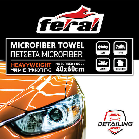 Microfiber Towel Feral Detailing Pro Heavyweight 40x60cm 600gsm Orange 1 Piece Universal Feral