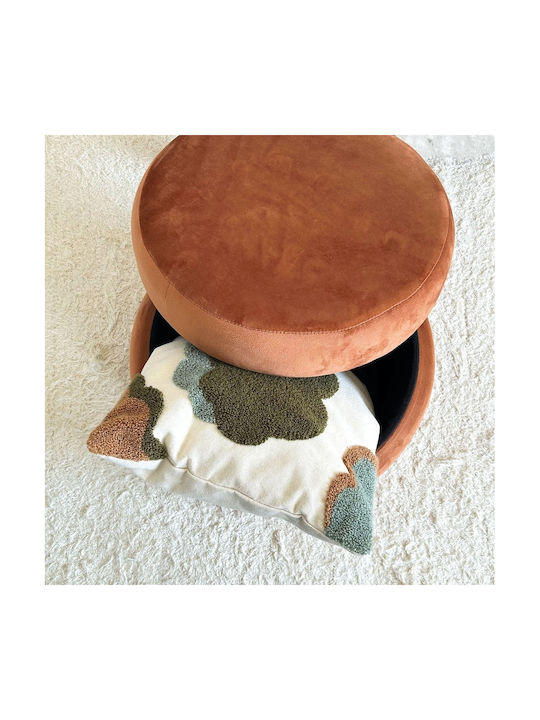 Stool For Living Room With Storage Space Wooden Velours Terracotta