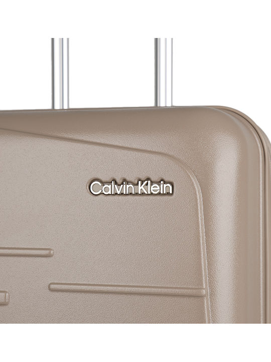 Calvin Klein New Light Μεγάλη Βαλίτσα Ταξιδίου Σκληρή Μπεζ με 4 Ρόδες