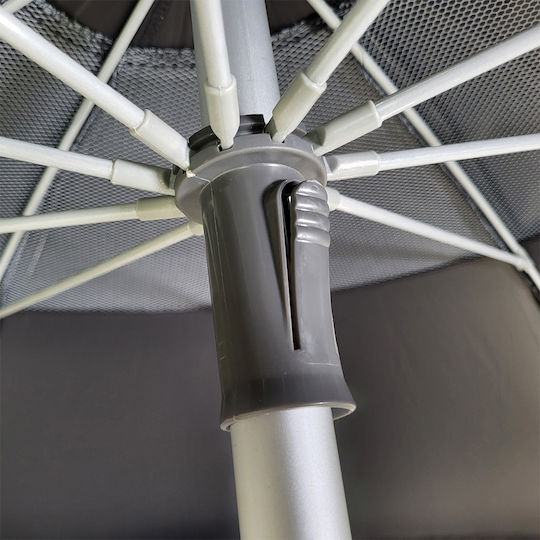 Summer Club Eden Folding Aluminum Beach Umbrella Diameter 2.25m with UV Protection and Air Duct Black Black/Beige