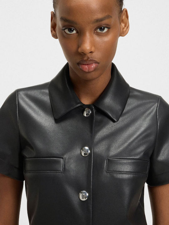 Mini Shirt Dress Leather Black