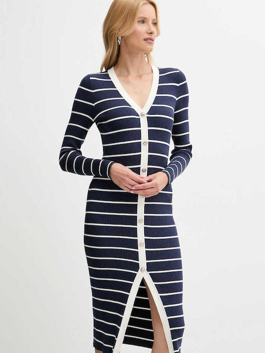 Midi Shirt Dress Wrap Blue/White