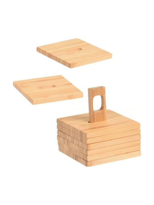 Excellent Houseware Wooden Beige Coasters with Stand 9x9cm 6pcs