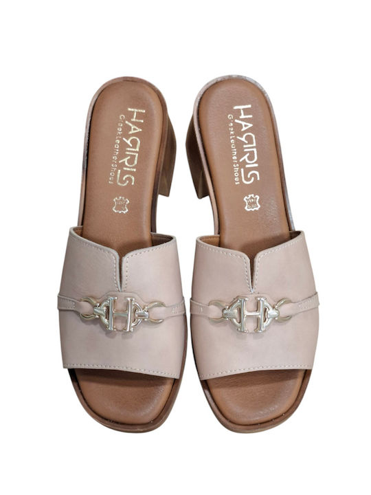Leather Mules with High Heel in Brown Color