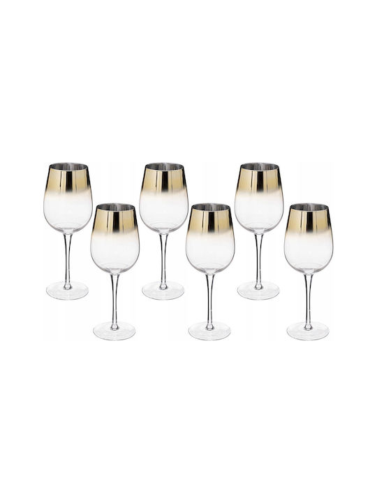 Secret de Gourmet Arya Set of Glasses for White Wine made of Glass Transparent-Gold Stemmed 380ml 6pcs
