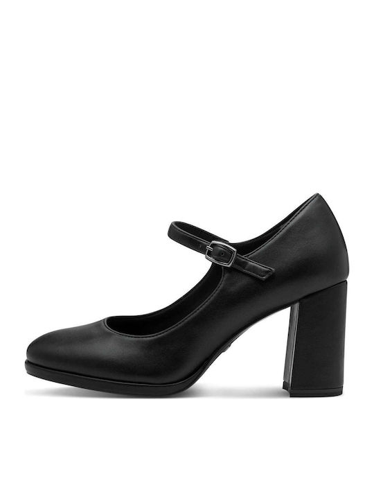 Synthetic Leather Black High Heels with Strap