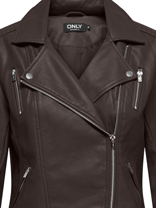 Gemma Women's Biker Artificial Leather Jacket for Winter Brown