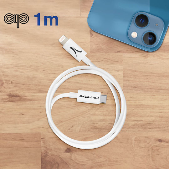 Cable Usb Type C To Lightning Quick Charge Transfer 1m Signed Akashi White