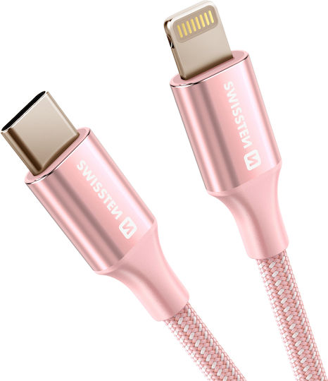 Swissten Usb-C To Lightning Cable Braided Design Anti-Kink Pink