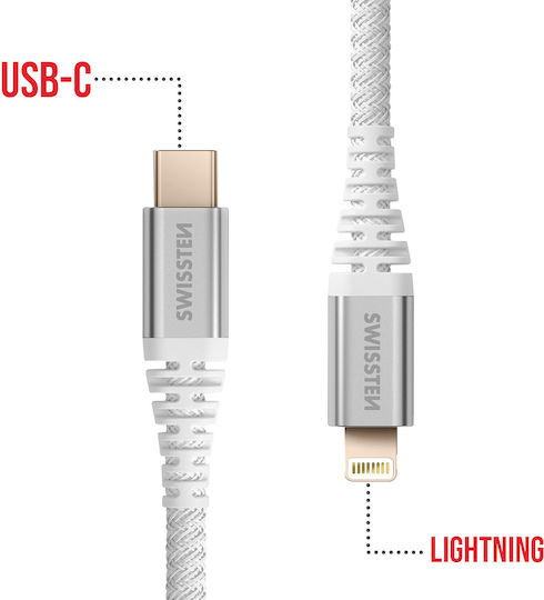 Swissten Usb-c To Lightning Aramide Fast Charge Cable White