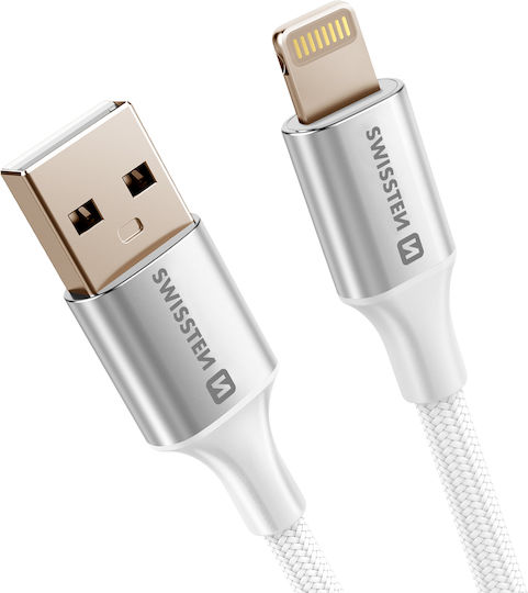 Swissten USB To Lightning Кабел Плетен Дизайн Анти-усукване Бял