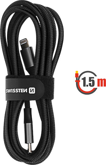Swissten Usb-c To Lightning Cable Braided Design Anti-kink Black