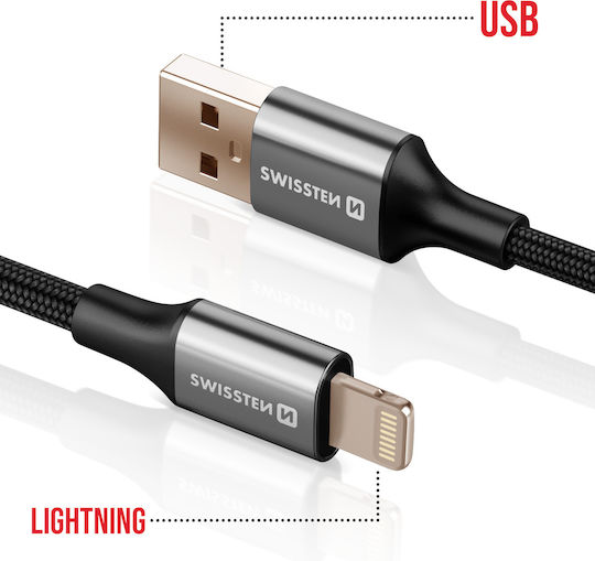 Swissten Cablu Usb La Lightning Design Împletit Anti-Înfășurare Negru