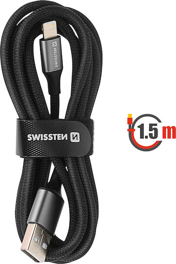 Swissten Cablu Usb La Lightning Design Împletit Anti-Înfășurare Negru