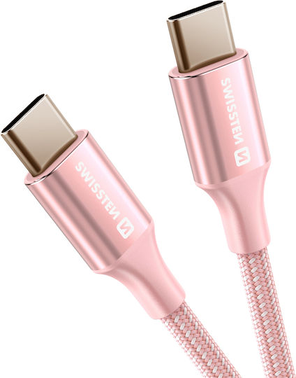 Swissten USB Type-C To USB Type-C Braided Anti-Kink Design Cable Pink