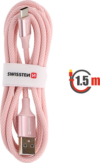 Swissten Usb To Usb-c Cable Design Braided Anti-kink Pink