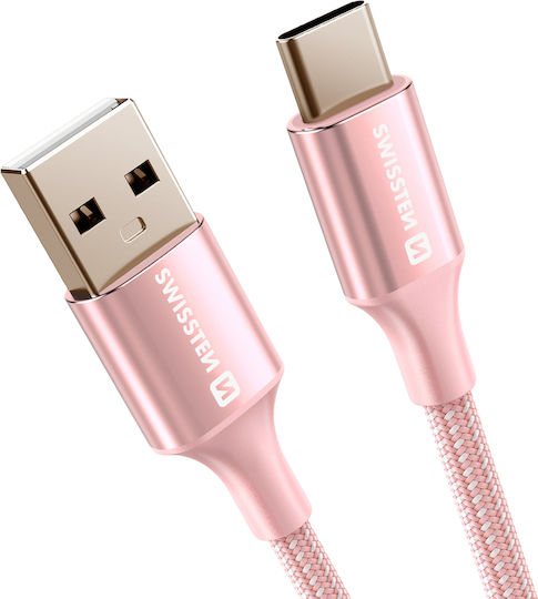 Swissten Usb To Usb-c Cable Design Braided Anti-kink Pink