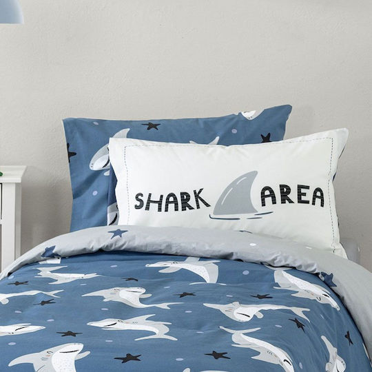 Nima Shark Area Σετ Παιδικές Μαξιλαροθήκες από 100% Βαμβάκι 52x72εκ. Μπλέ, Γκρι