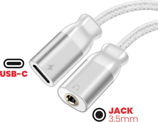 Swissten 2-in-1 USB-C Charging Adapter 3.5mm Audio Cable Nylon Anti-Knot White