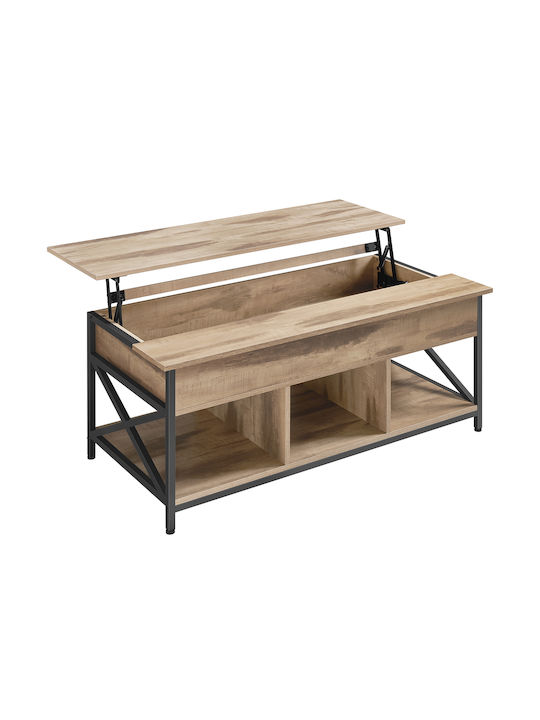 Rectangular Central Wooden Coffee Table with Lifting Mechanism Beige 120x60x48cm