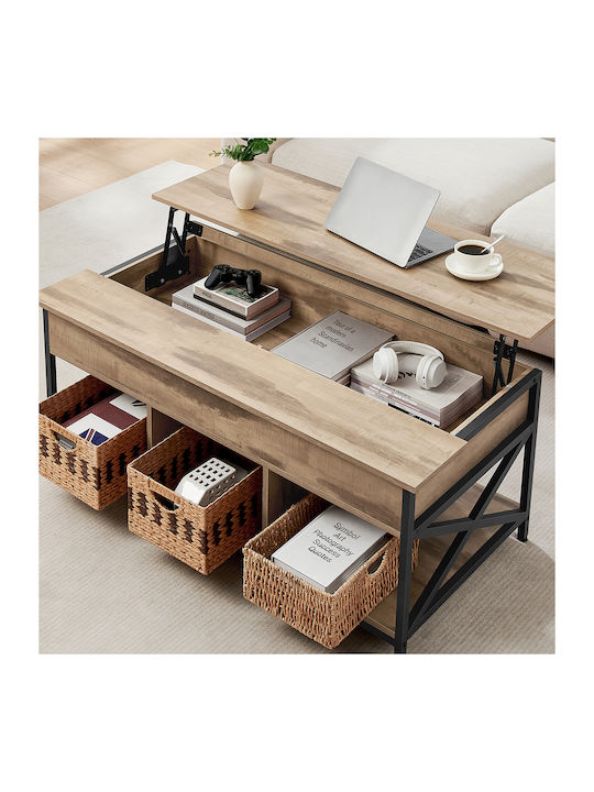 Rectangular Central Wooden Coffee Table with Lifting Mechanism Beige 120x60x48cm
